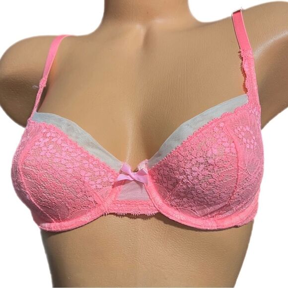 Victoria’s Secret Very sexy unlined demi lace with mesh coral bra 32B - Picture 3 of 7